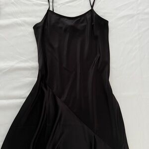 Elegant Black Satin Asymmetrical Slip Dress ASOS